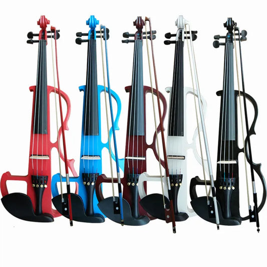 "4/4 Electric Violin Handcrafted in Blue, Black, Red, and White Colors, Complete with a Violin Bow – Perfect for Musical Performances."-Kanada Sanat Production