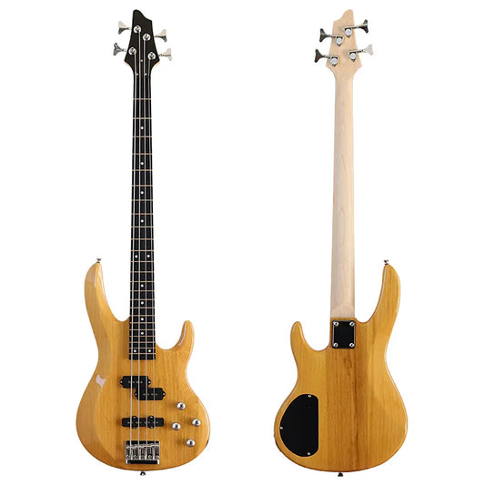"4-String Electric Bass Guitar: Okoume Body, 43-Inch, Natural Finish, Free Bass Bag, High Gloss."-Kanada Sanat Production